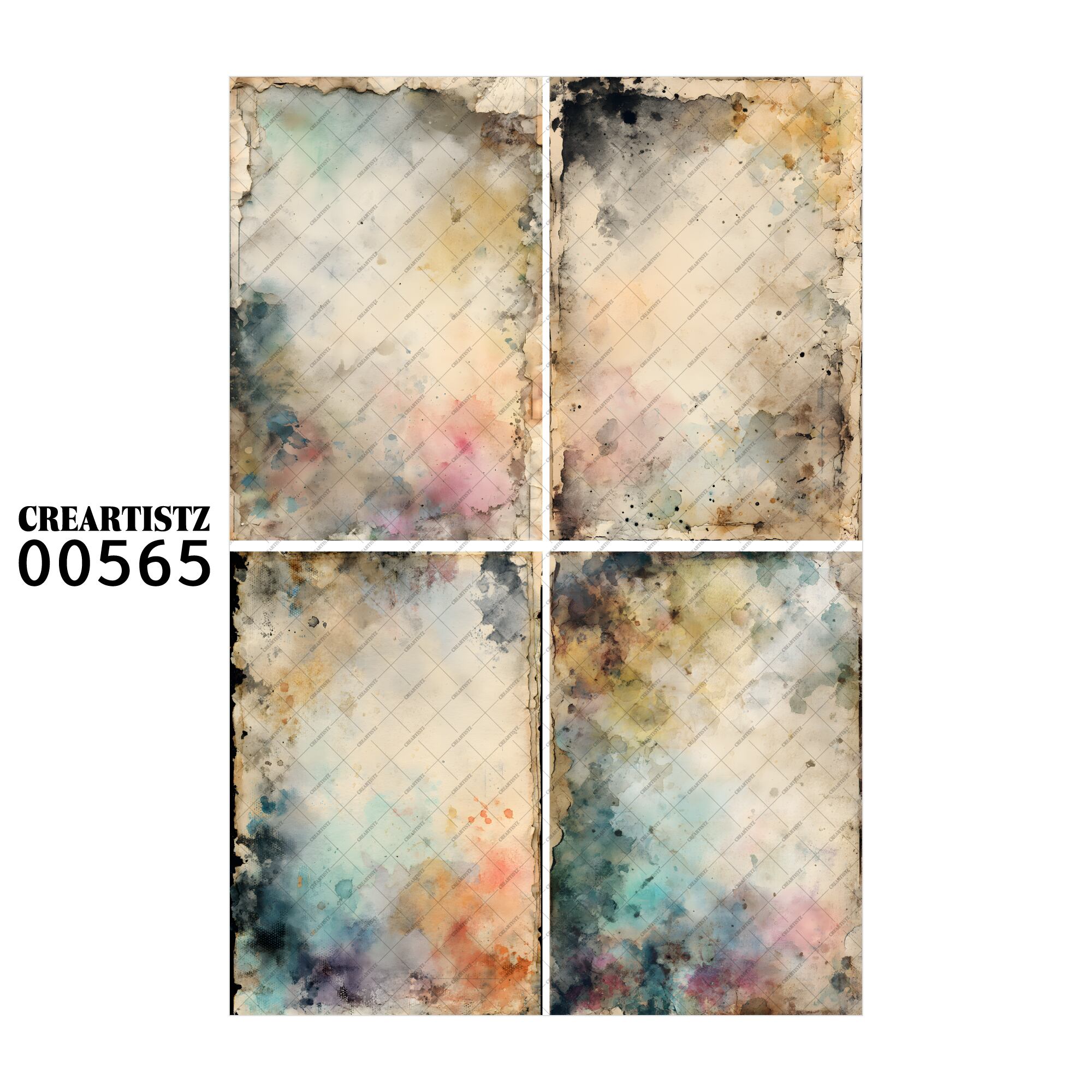 00565 背景 コラージュ素材 オリジナル 12枚セット (4種類×3枚) ペーパー/ステッカー CREARTISTZ