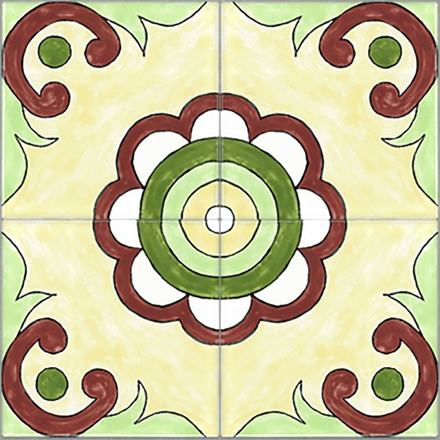 ANGELA -アンジェラ【200×200mm】4枚のタイルでレトロ調の花模様になります。