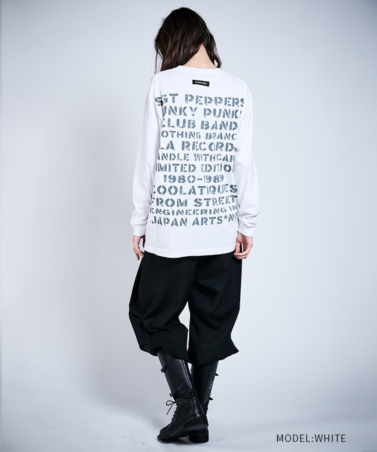 COOLAメッセージプリントルーズロングスリーブTシャツ (WHITE) CQ-47010