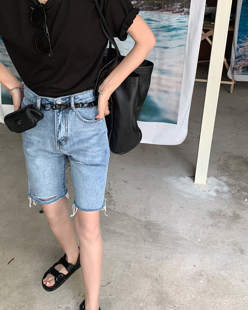 サマースタイル薄手ジーンズ ハイウェストショーツ パンツ 夏物 ブルマー モンロー92106108745