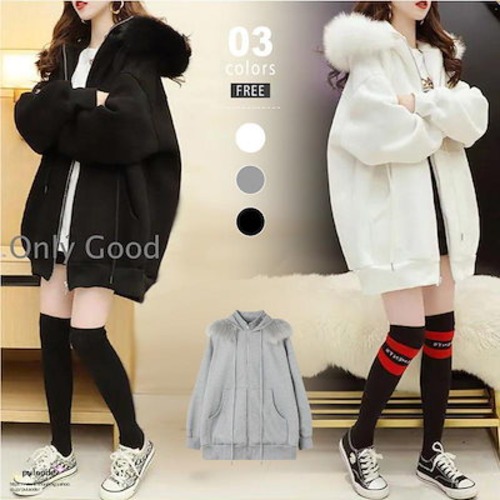 裏起毛 パーカー オーバーサイズ ファー付き ジップアップパーカー アウター レディース ファー フェイクファー フード付き スウェット ブルゾン 大きいサイズ