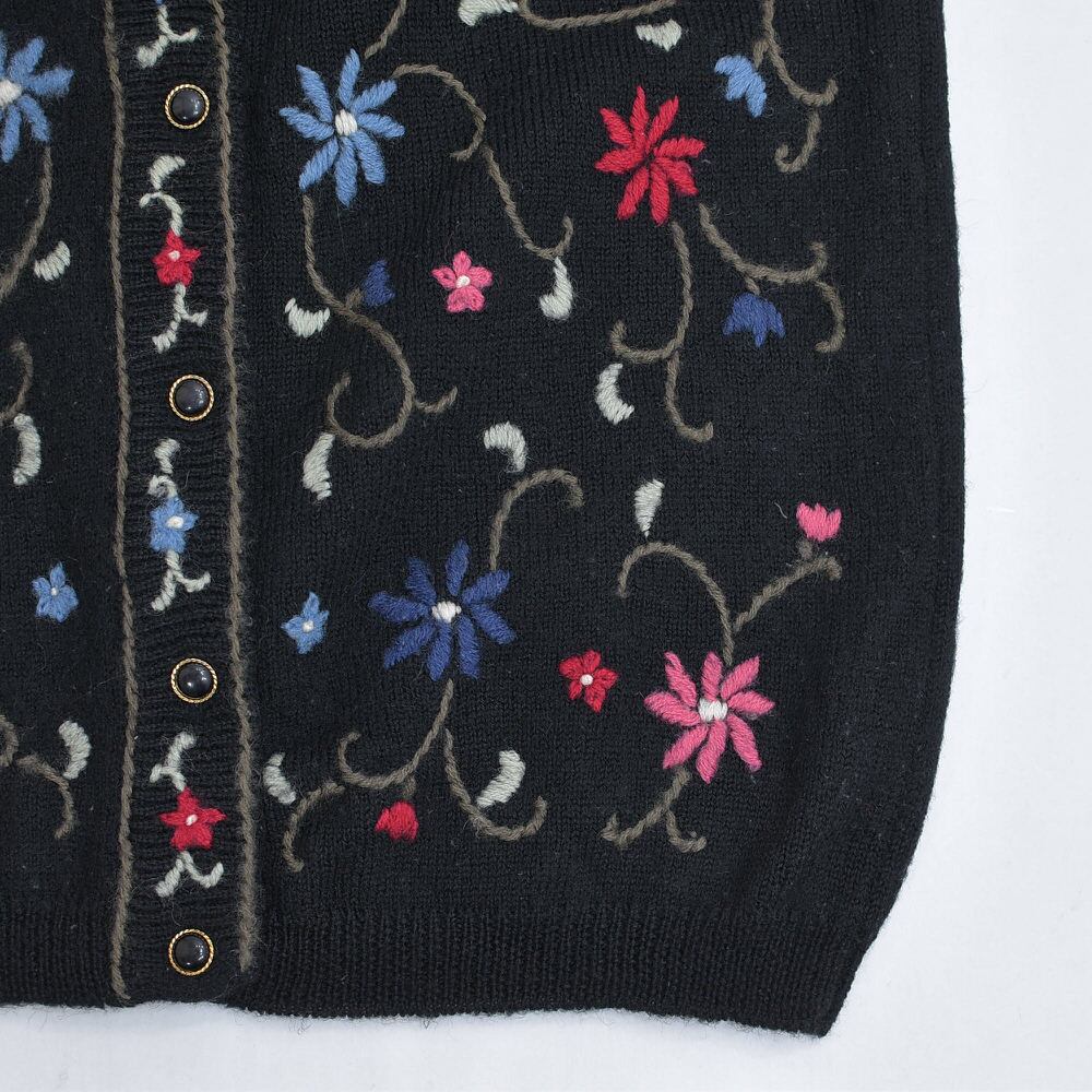 80～90s Bel-Sogno お花 総刺繍デザイン ウールニットカーディガン