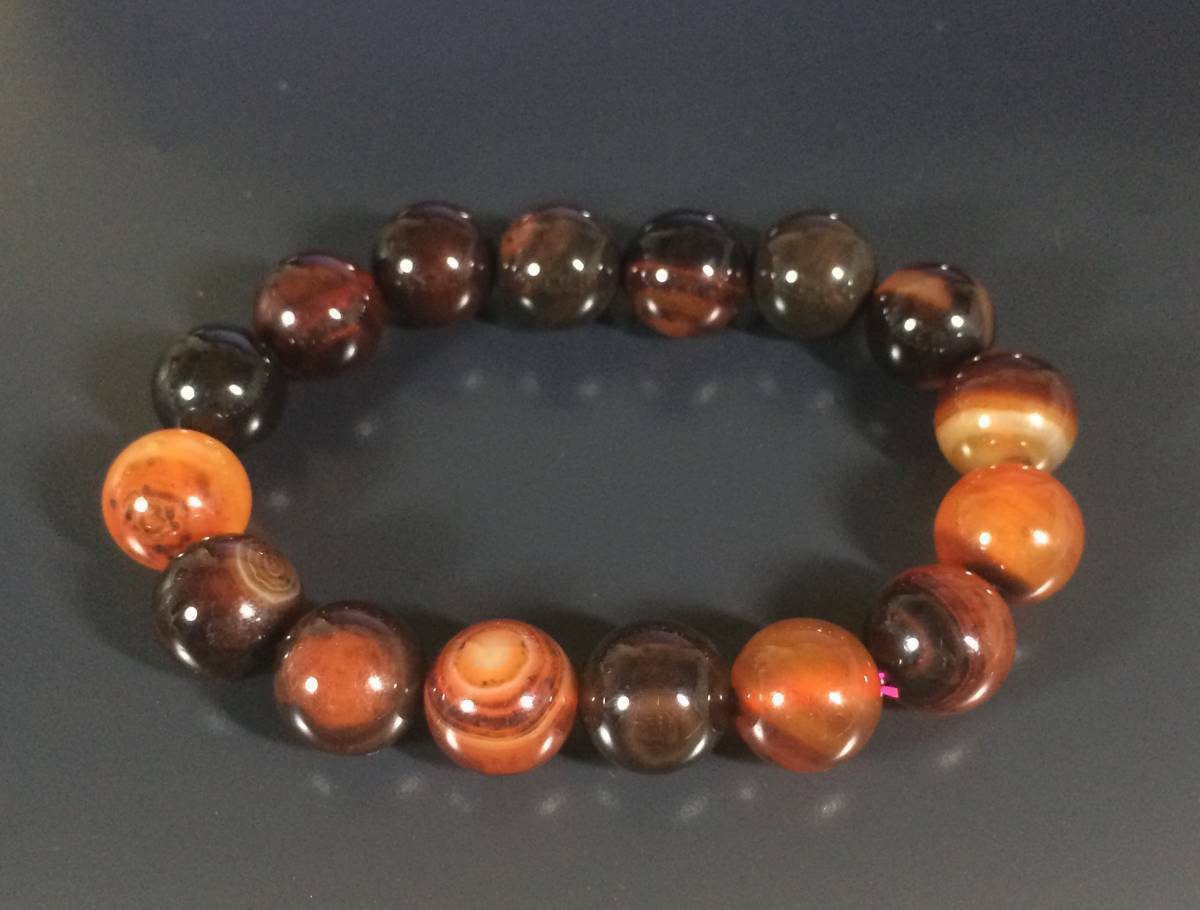 大玉 瑪瑙（アゲート）ブレスレット（１６mm珠、径１８cm 鑑別書付き） 大玉 瑪瑙（アゲート）ブレスレット（16mm珠、径18cm 鑑別書付き