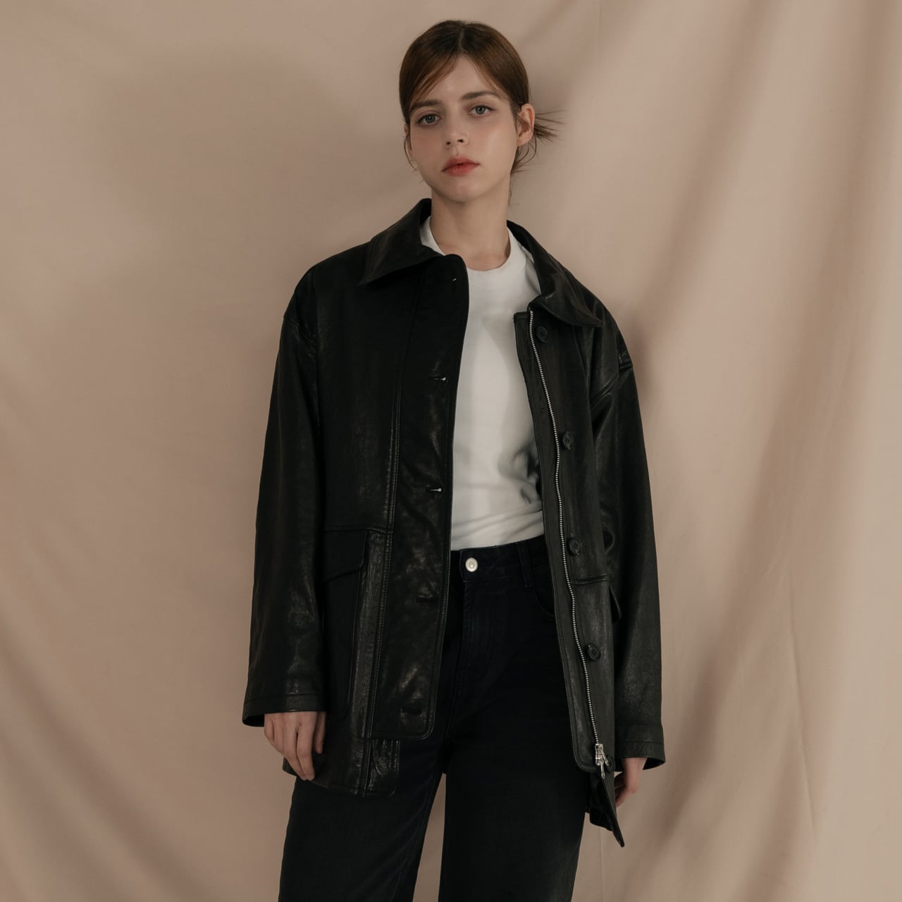 イタリア産ベジタブルラムレザー使用 オーバーサイズレディースハーフ