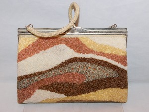 茶系色に波模様ビーズビィンテージバック brown color bead vintage bag