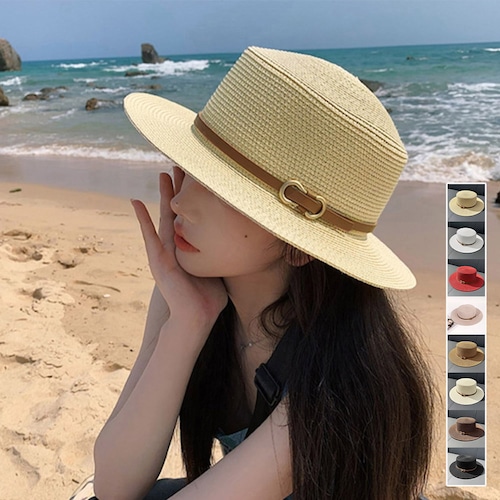 麦わら帽子 ストローハット カンカン帽子 レディース 日焼け防止 つば広帽子 サイズ調整可能 UV帽子