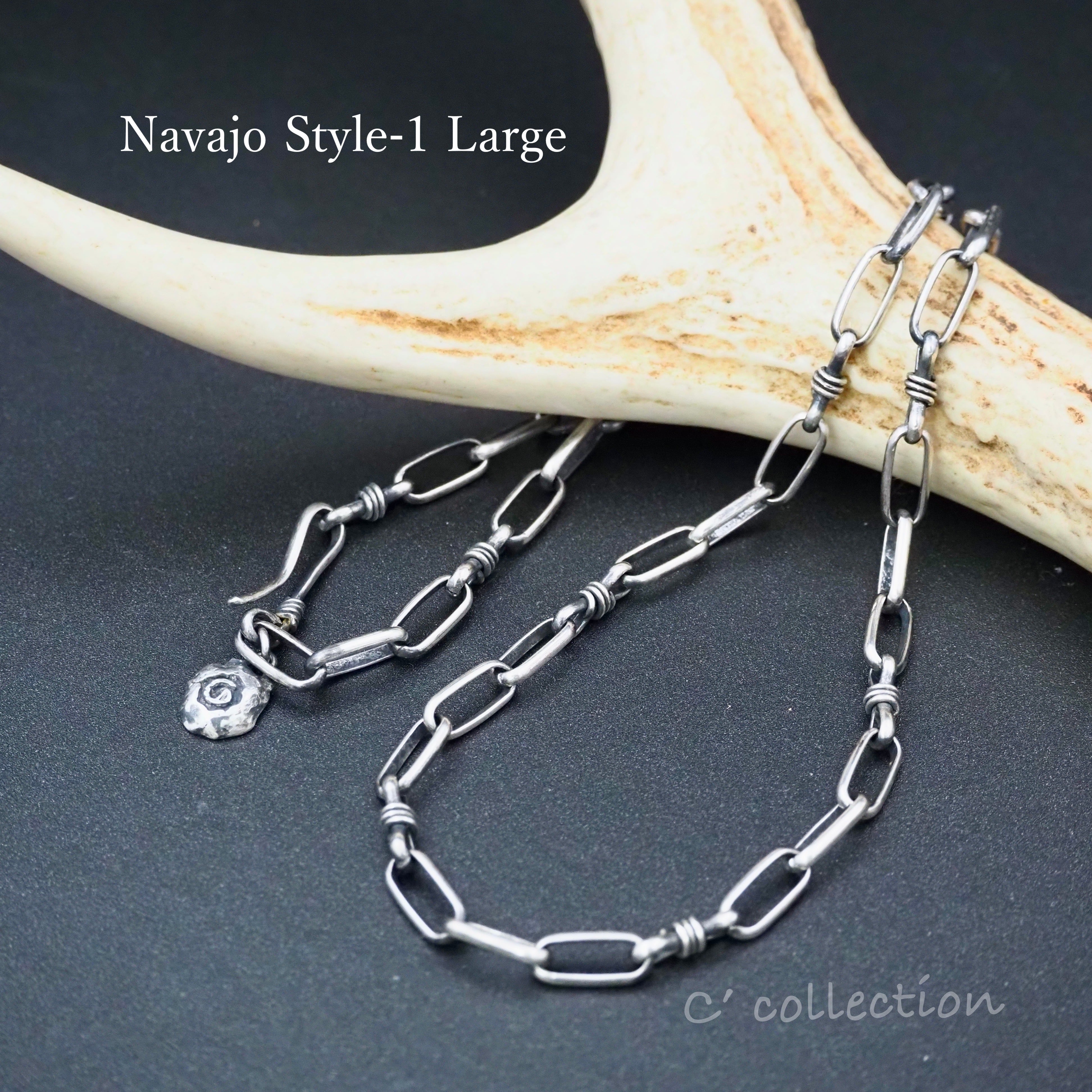 CNK-88B ナバホパール シルバービーズネックレス 40cm 燻しあり