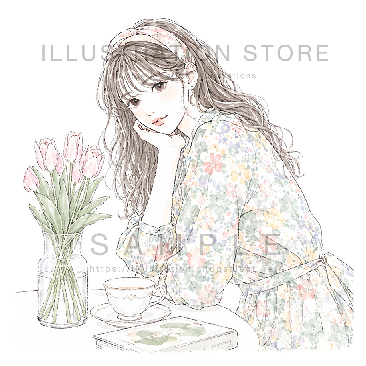 花と女性のイラスト素材