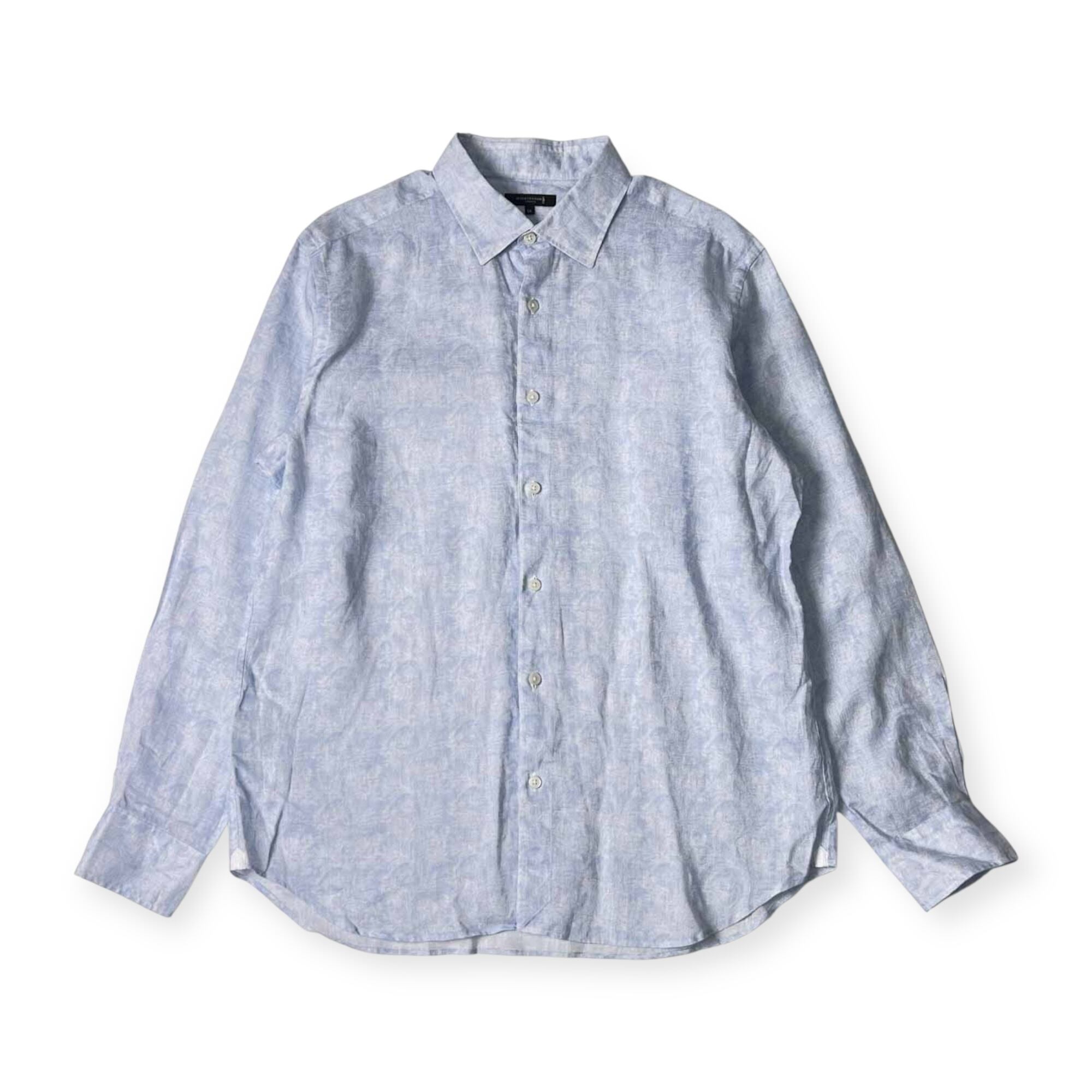 美品 マッキントッシュロンドン 麻100% 半袖 リネン シャツ ネイビー 38 リネン100% MACKINTOSH LONDON マッキントッシュ ボタニカル柄 長袖