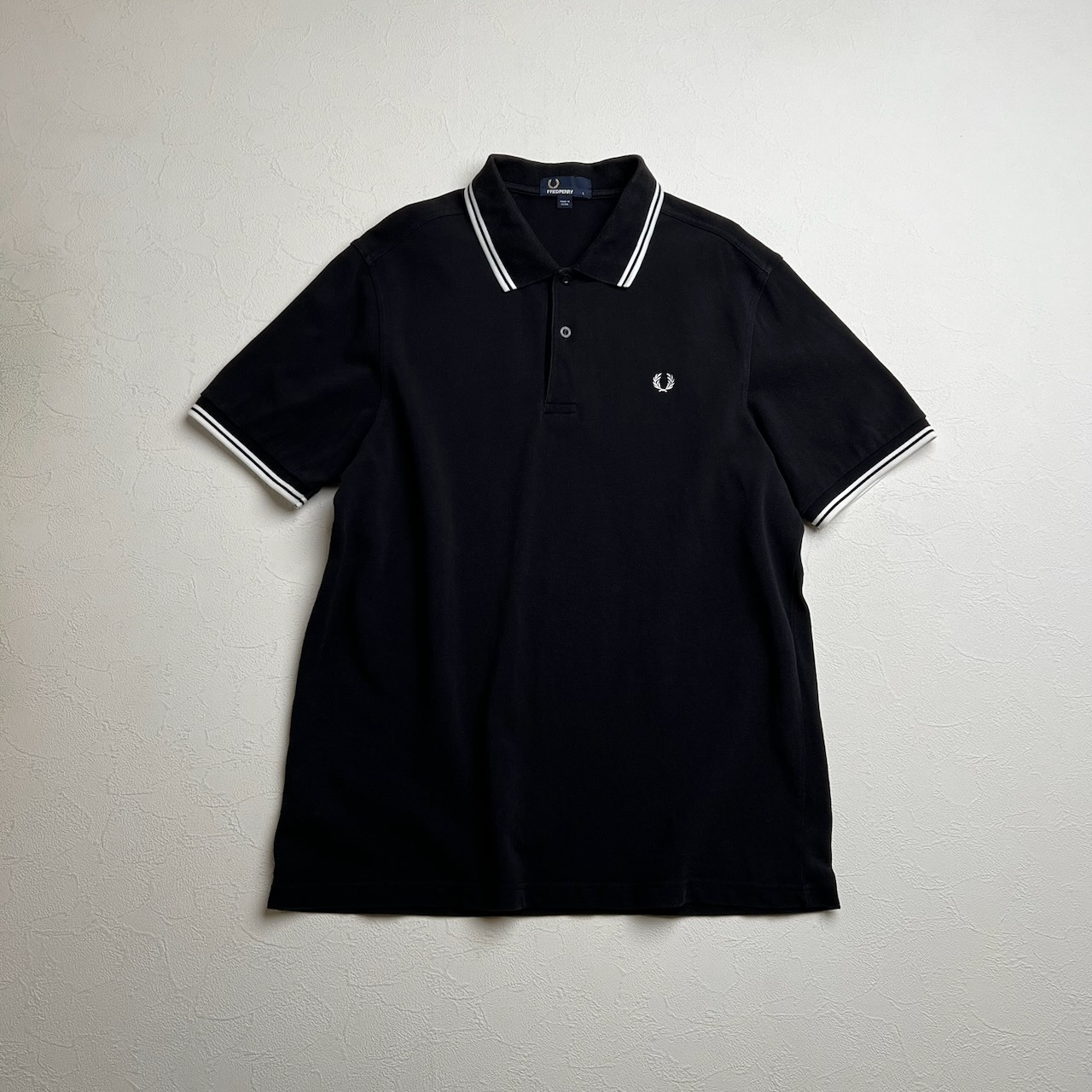 FRED PERRY 鹿の子 ティップライン ポロシャツ フレッドペリー ブラック L 古着