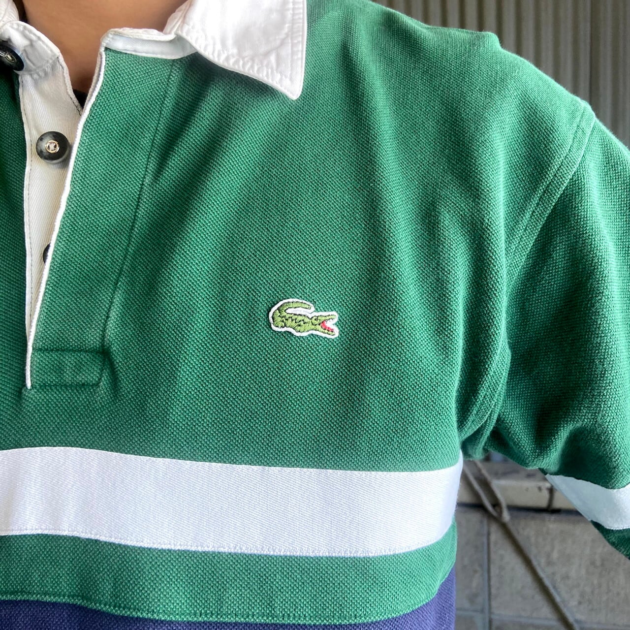 80年代後期 LACOSTE ラコステ 長袖ボーダー柄 ラガーシャツ メンズS