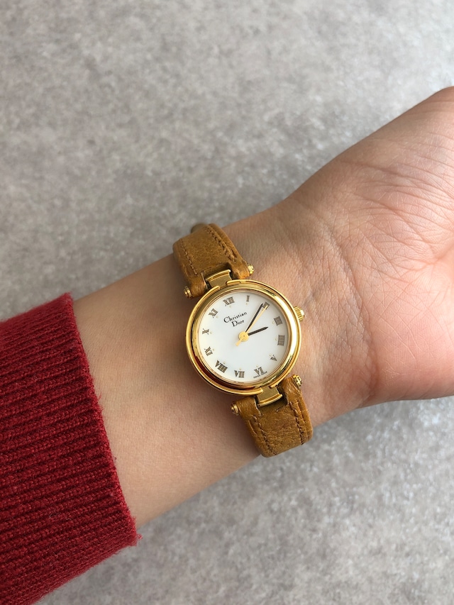 Christian Dior クリスチャン ディオール 腕時計 ブラウン レザー ステンレススチール クウォーツ 3005 vintage ヴィンテージ オールド j3tikl