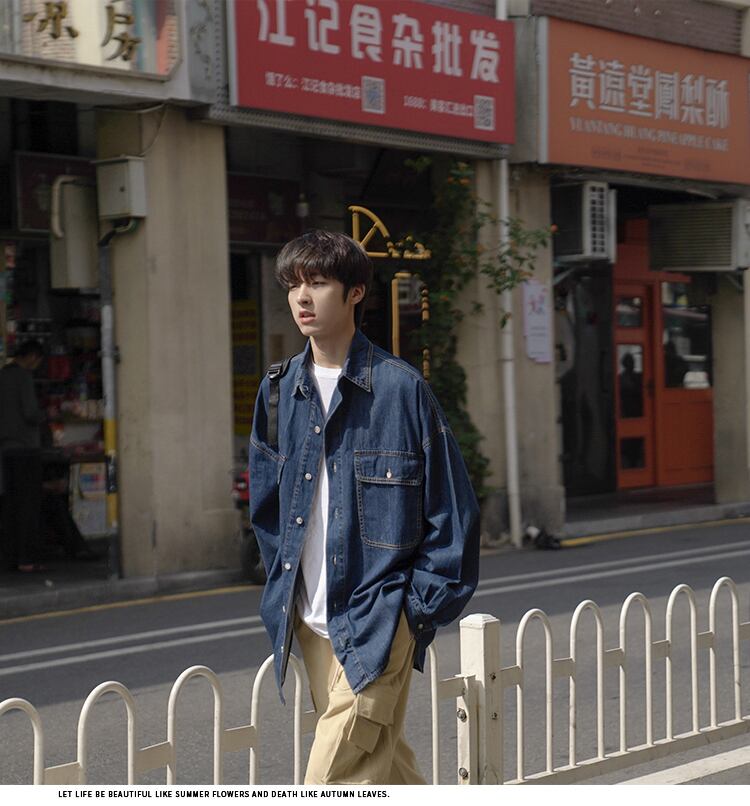 2colors/オーバーサイズデニムジャケット ビッグシャツ 韓国ストリート