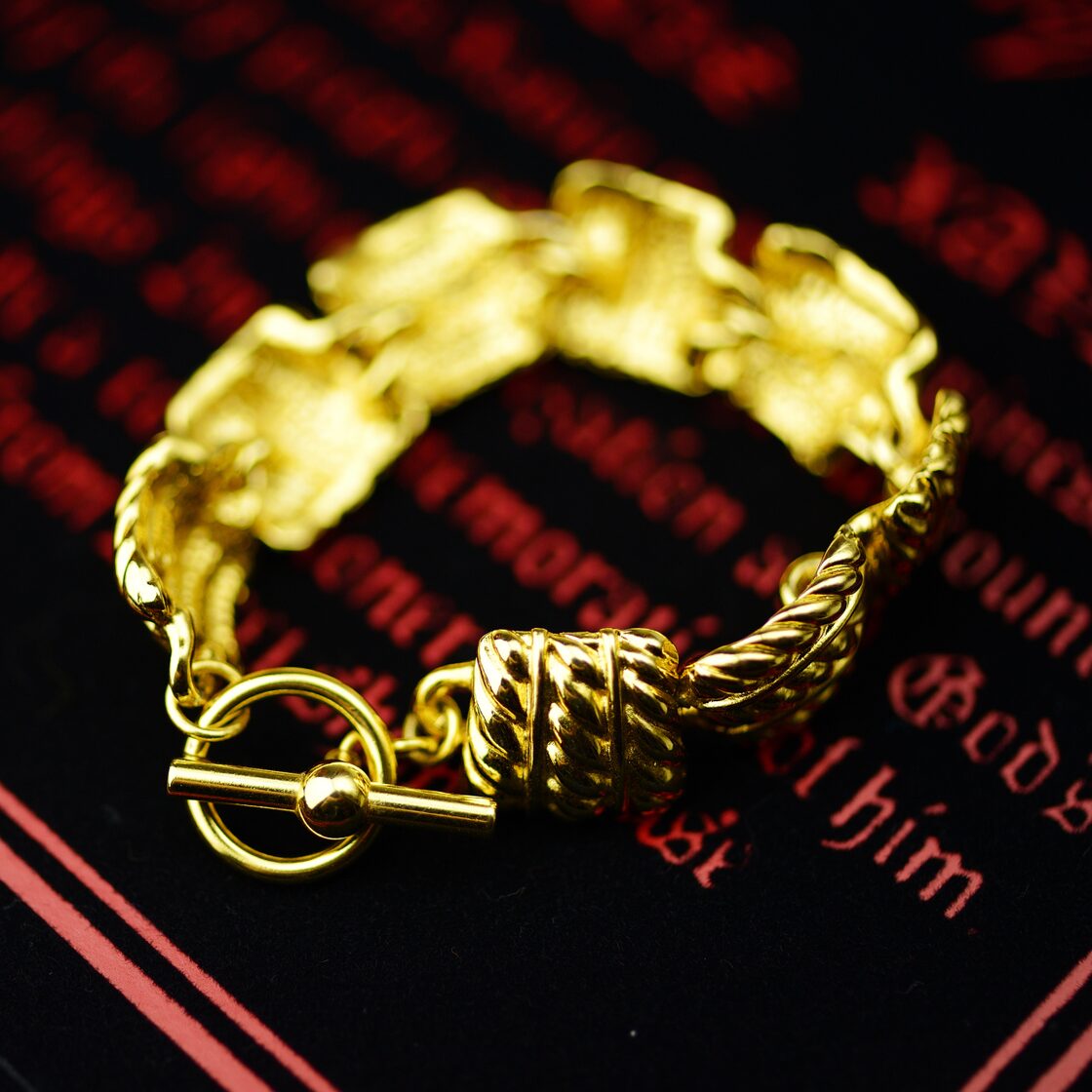 AK刻印 市松 ゴールド系 ブレスレット ビンテージアクセサリー 