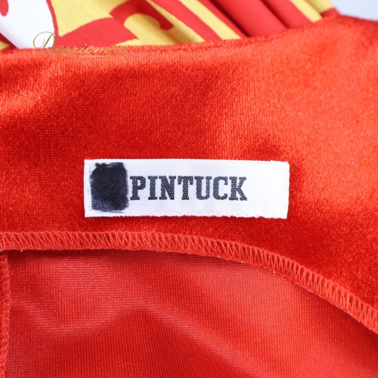 フラダンス 衣装 ワンピース ドレス PINTUCK レッド系 ベロア ノースリーブ 異素材 フリル プルメリア柄 ラウアエ柄 かわいい 華やか 鮮やか 明るい 赤 黄 白 ハワイアン アロハ ハワイアンプリント フラ ダンス レッスン 練習 イベント