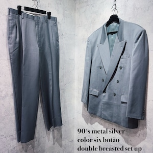 90's metal silver color six botão double breasted set up