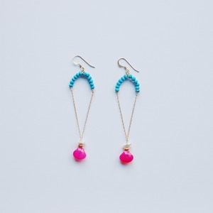 Turquoise × Pink Calcedony × Pearl　Pierced Earrings