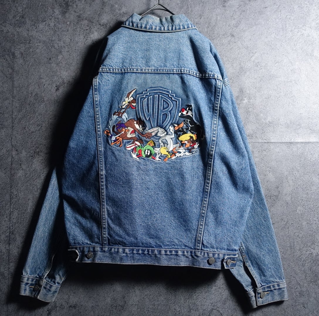 "WARNER BROS" Denim Character Embroidered Design Trucker Jacket