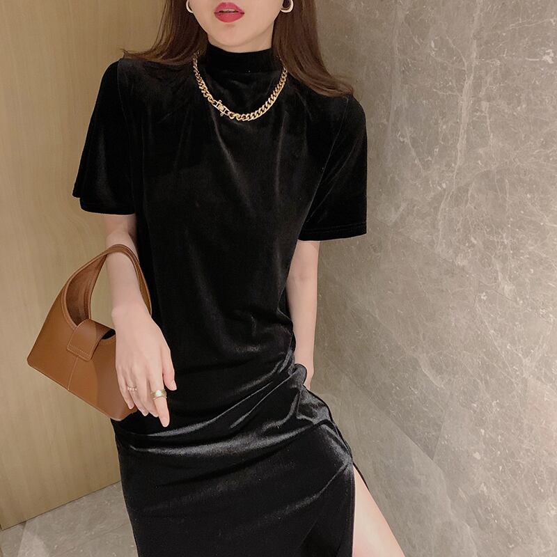 カラーベルベットドレス オータムウィンタースタンダードウェストロングスカート レトロ 秋物 冬物 セブンプリンセス46240806658