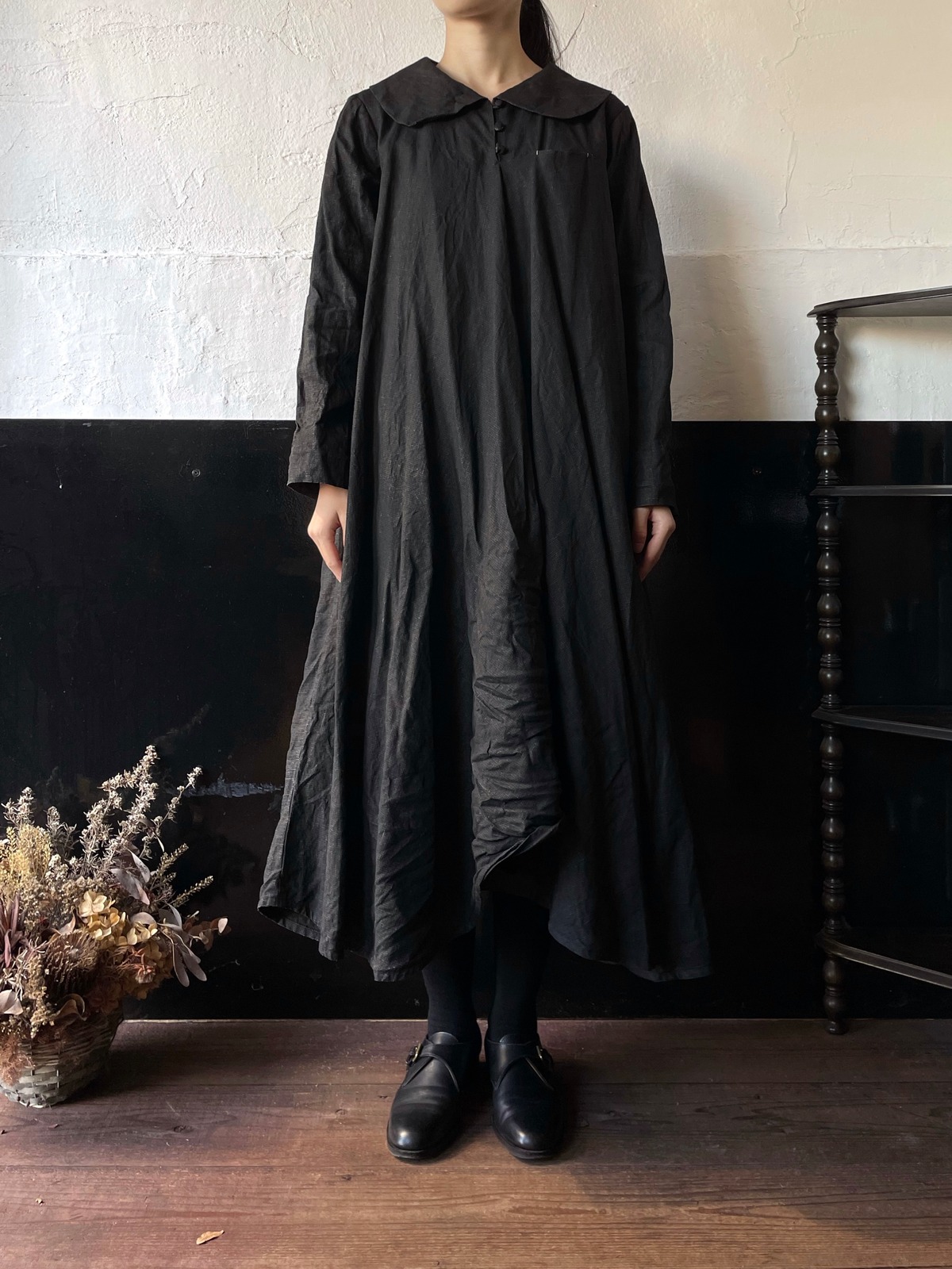 HALLELUJAH Robe à col claudine(1900) クロディーヌの襟のドレス charcoal black TALE