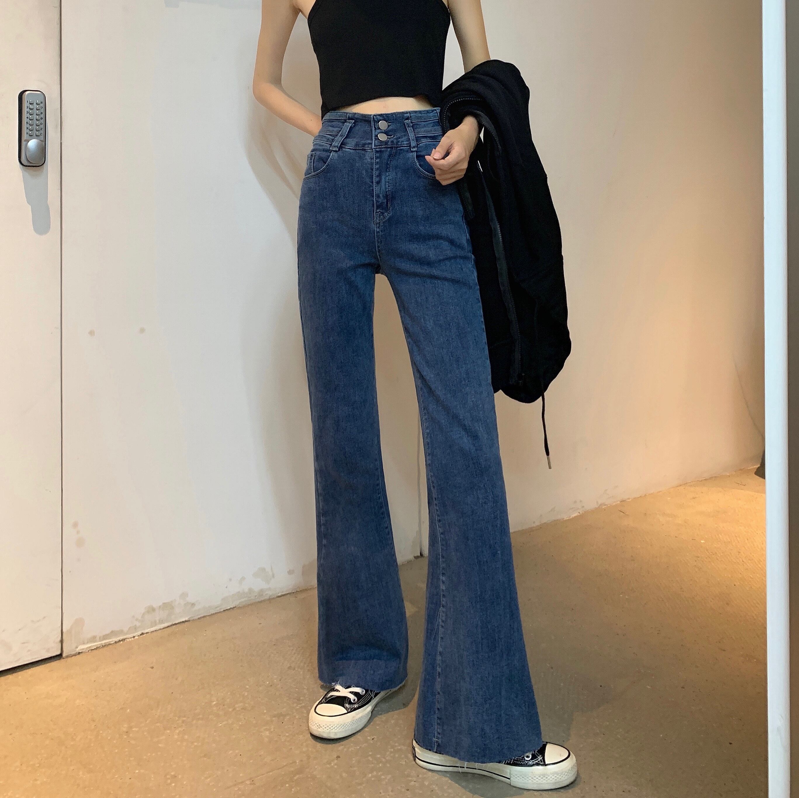 スタンダードハイウェストウェストジーンズ スプリングサマールーズ薄手パンツ レッド レトロ 春物 夏物 YY-ファッション69330404530