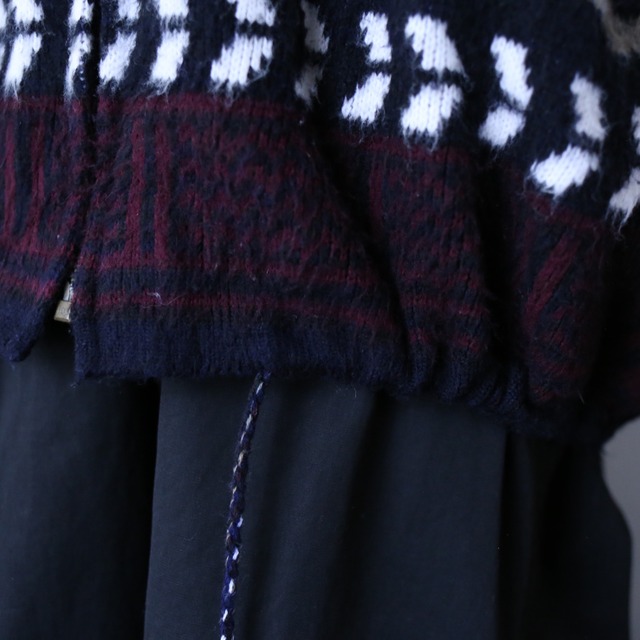 nordic pattern over silhouette zip-up hoodie ecuador knit