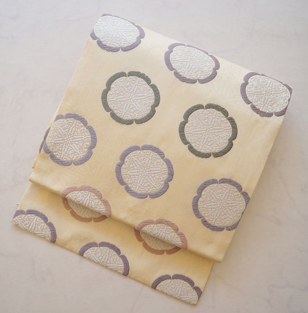 【なごや帯】練色地 有職文様 なごや帯