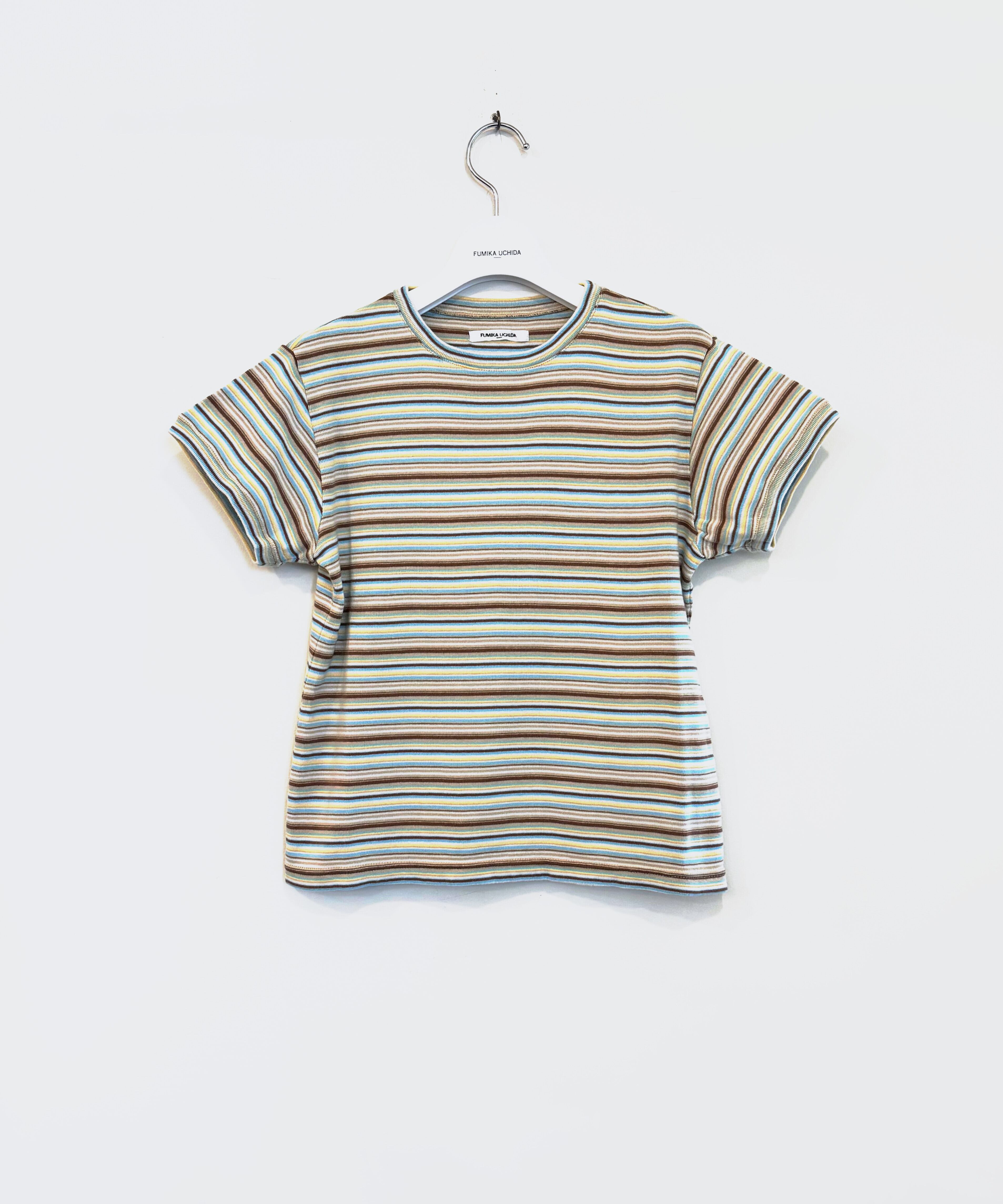 FUMIKA_UCHIDA / FU-V-CS003 MULTICOLOR STRIPE T-SHIRT (WHITE/BEIGE  