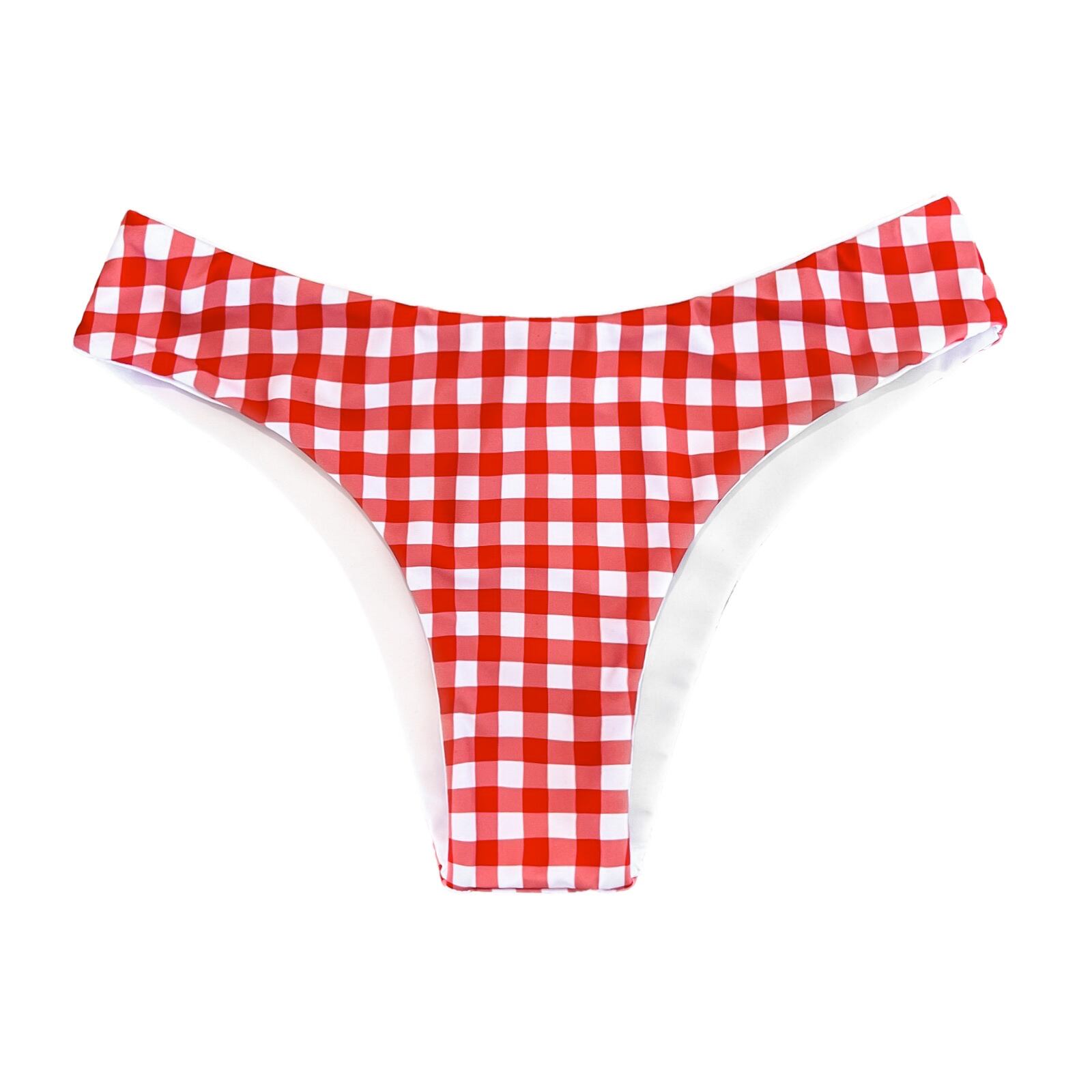 red gingham check slim pants