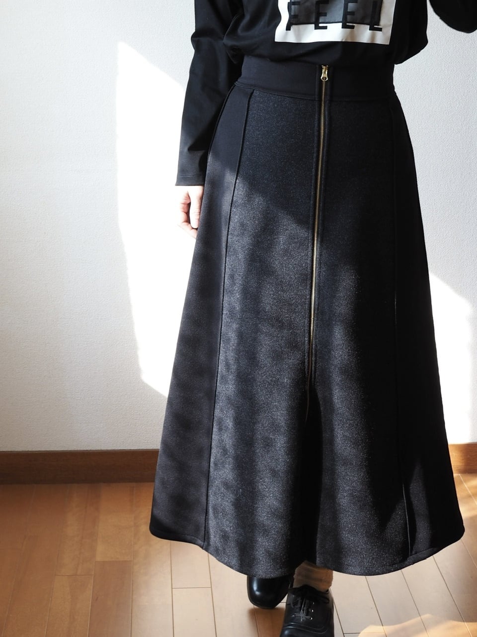 デザインフレアスカート <ブラック>