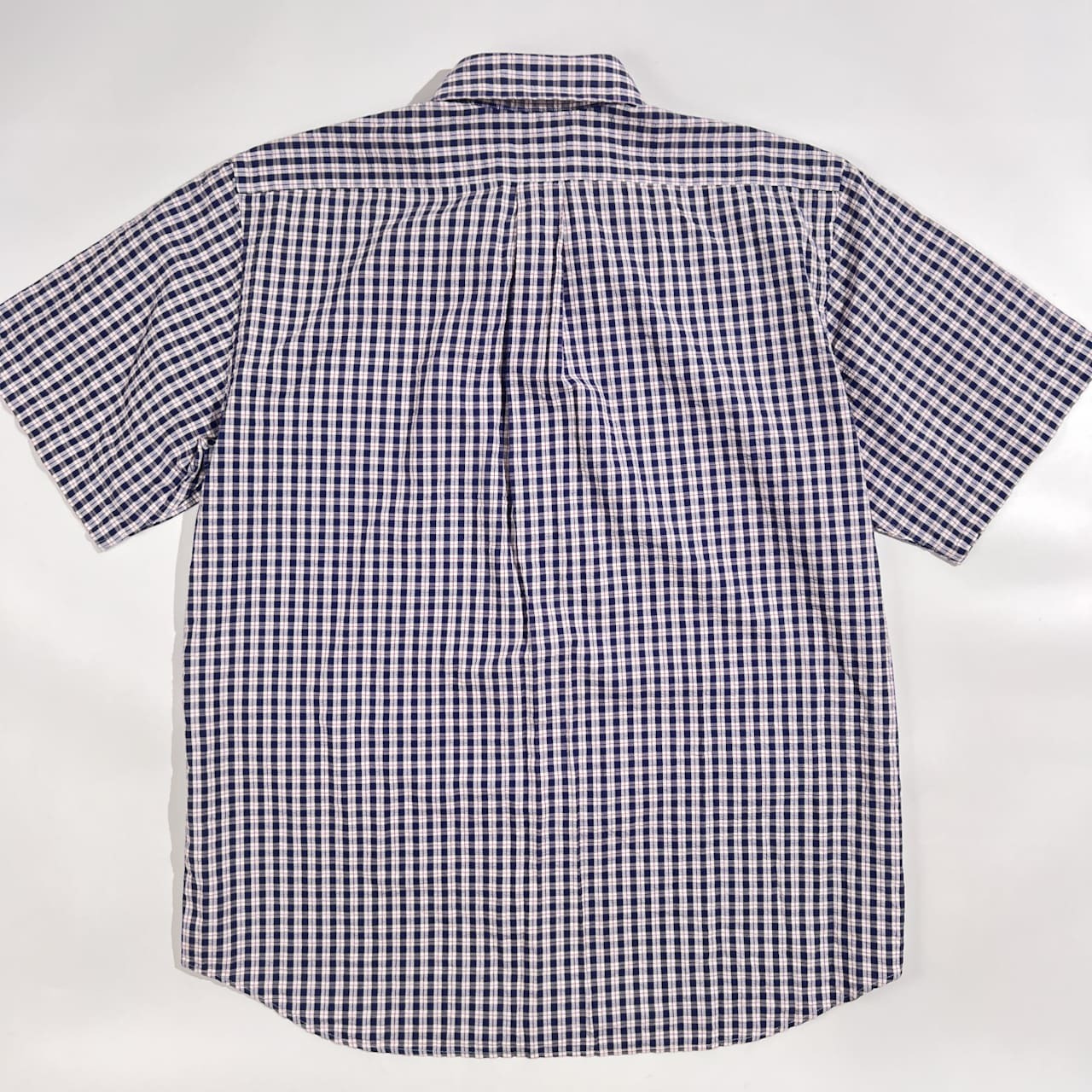 NEWYORKER ニューヨーカー ギンガムチェック柄 シアサッカー BD ボタンダウン 半袖 シャツ EX.LARGE /ブルー レッド系 メンズ