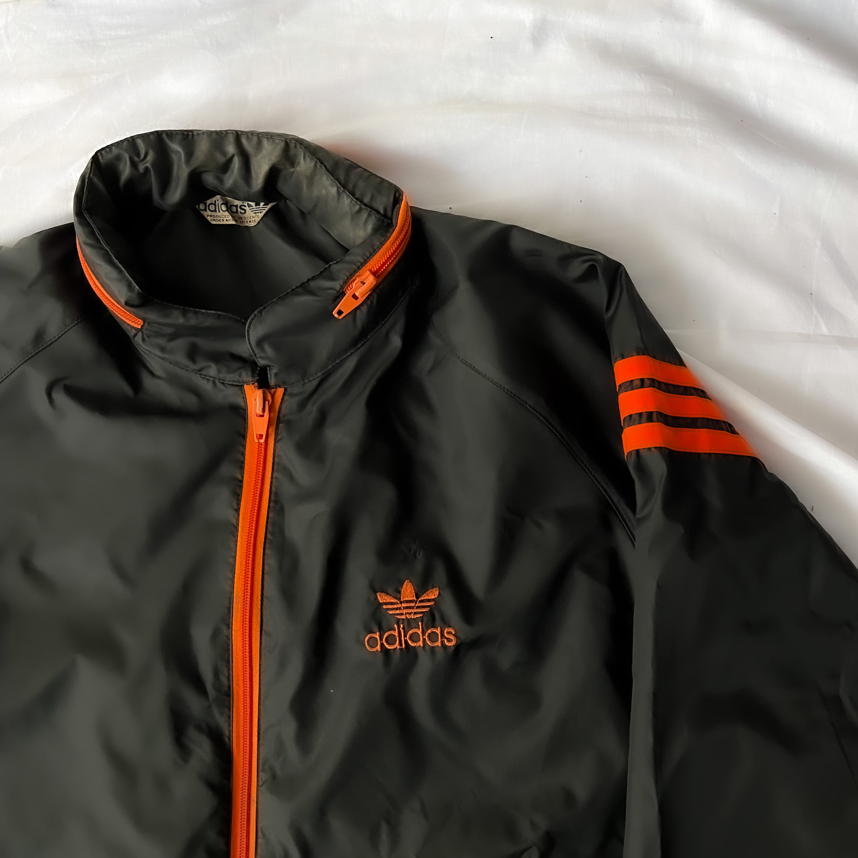 80s デサント “adidas” nylon jacket 80年代 アディダス ヴィンテージ ナイロンジャケット スリーライン トレフォイル  vintage オレンジ ブラック