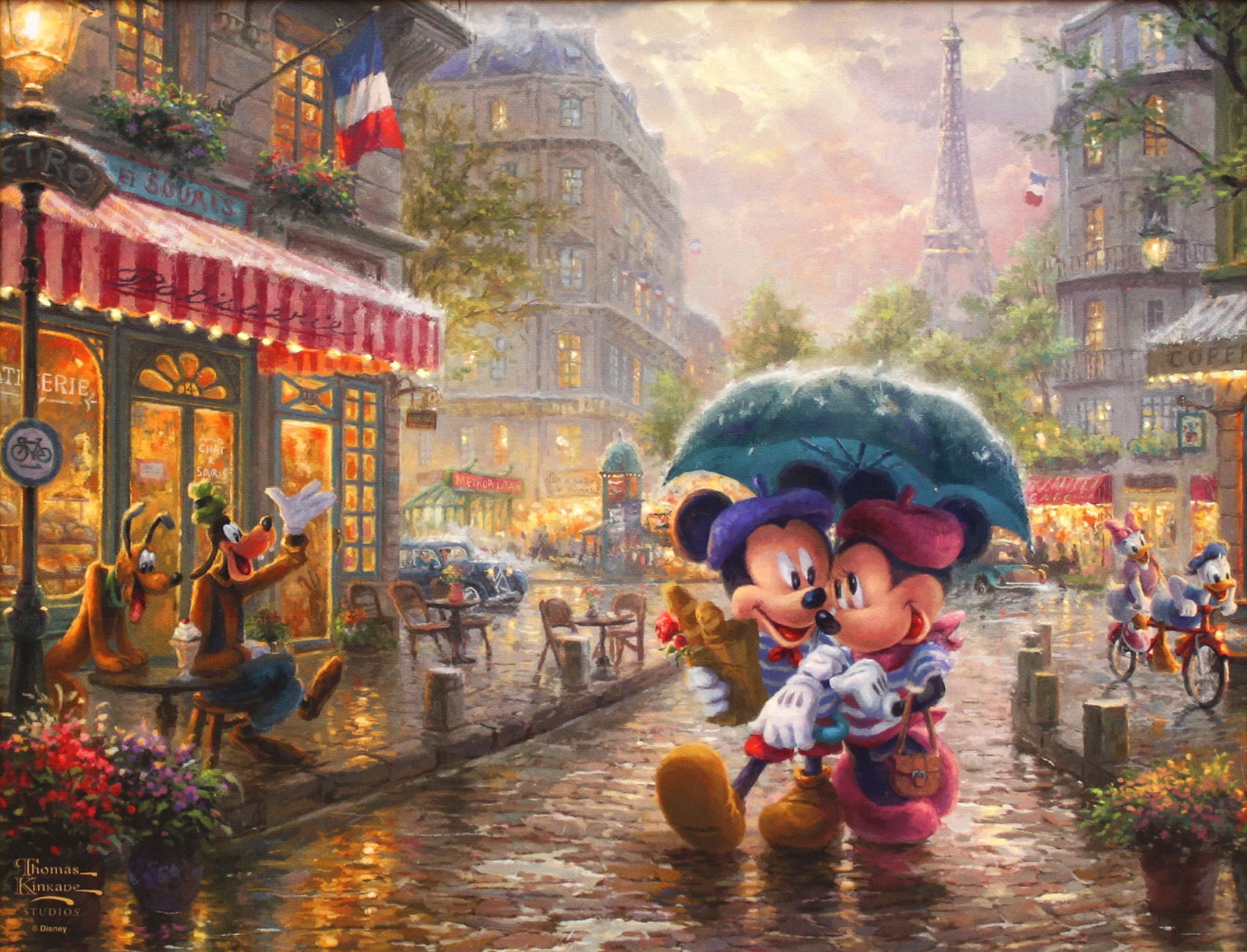 ディズニー絵画「ミッキー＆ミニー/イン パリ」額縁2種選択可 作品証明