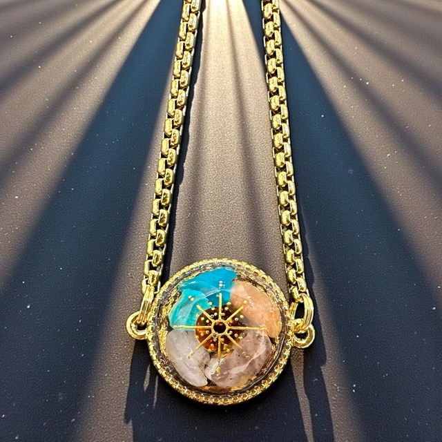 【天恵】生命の火を発する太陽☆超隕石×天然石一粒ジュエルブレスレット【7408】