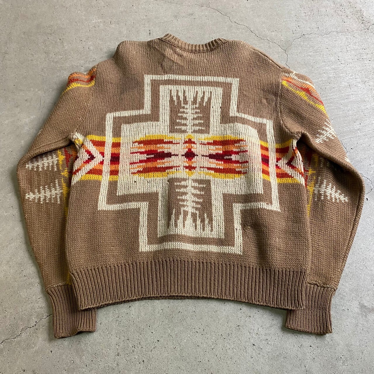 年代 ペンドルトン ネイティブ柄 ウールニットセーター メンズL 古着 S ビンテージ ヴィンテージ PENDLETON ブラウン×ベージュ  茶色ニットセーター   cave 古着屋公式古着通販サイト