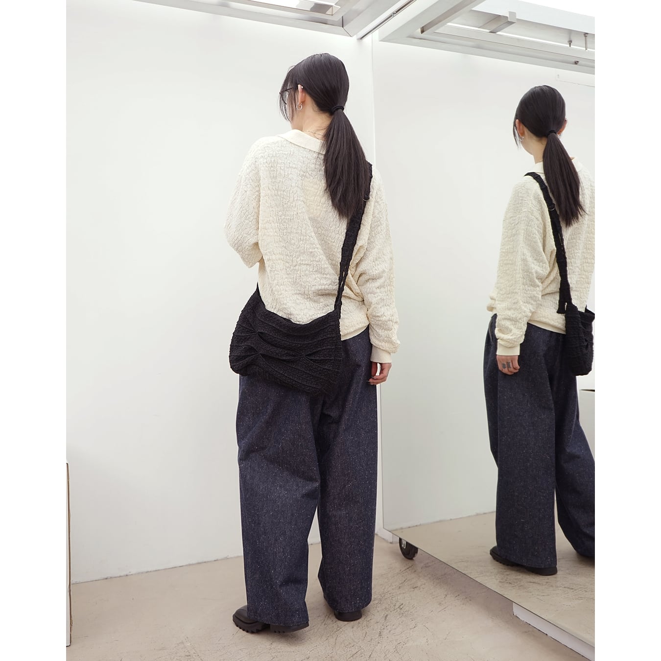 【Blanc YM】Silk Denim Wide Pants / Navy M f3975fd1d58804eb0b48e2e868a7d0