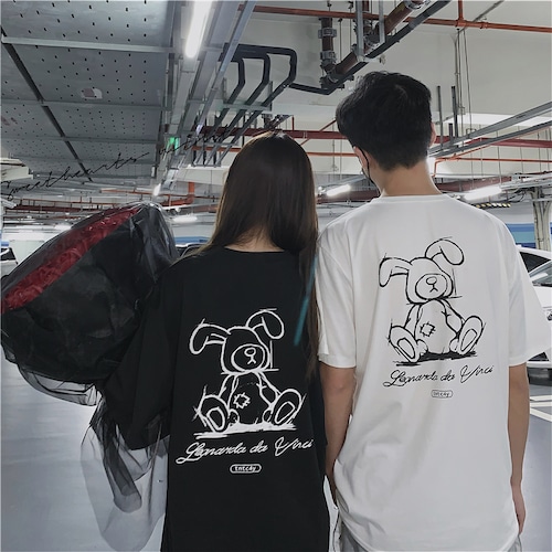 【★送料無料★】Tシャツ 半袖 うさぎ ラビット 韓国ファッション レディース トップス ラウンドネック かわいい セクシー カジュアル ガーリー ストリート DTC-621125691388