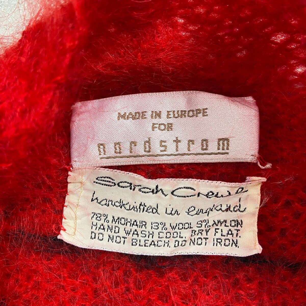 nord strom バーズアイ モヘアニットカーディガン レディースL相当 古着 VINTAGE ヴィンテージ 総柄 ユーロ 赤 nord strom バーズアイ モヘアニットカーディガン レディースL相当