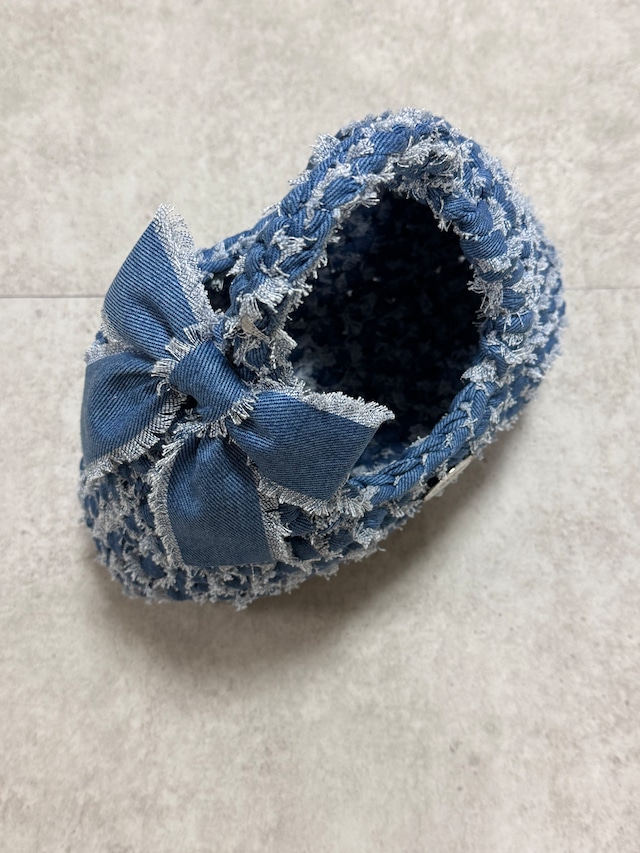 triangle denim ribbon bag large / light blue