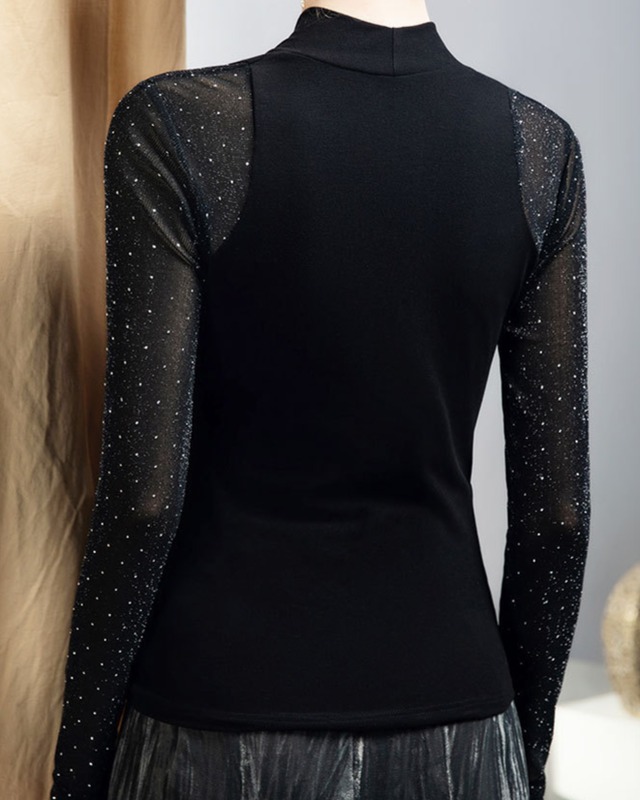 Vネック ロングスリーブ ドット シースルースリーブ トップス  ds1447