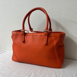 #RALPH LAUREN LEATHER TOTE BAG ORANGE