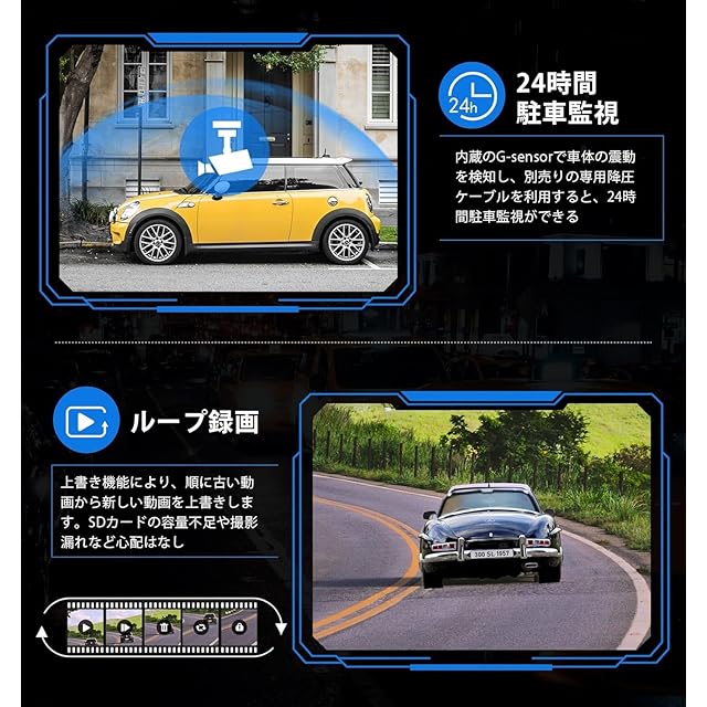 車内車外同時録画】 LAMONKE ドライブレコーダー 前後カメラ一体 4K+