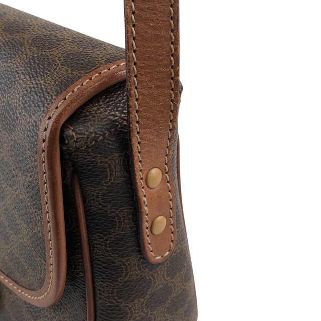 CELINE セリーヌ マカダム ショルダーバッグ ブラウン ホースシュー PVCレザー vintage ヴィンテージ オールド xmsrzd