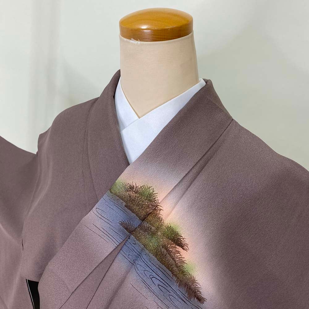 訪問着 中古 薄鼠色 鼠色 幅広 大きめ 古典 裄丈67cm 身丈164cm 結婚式