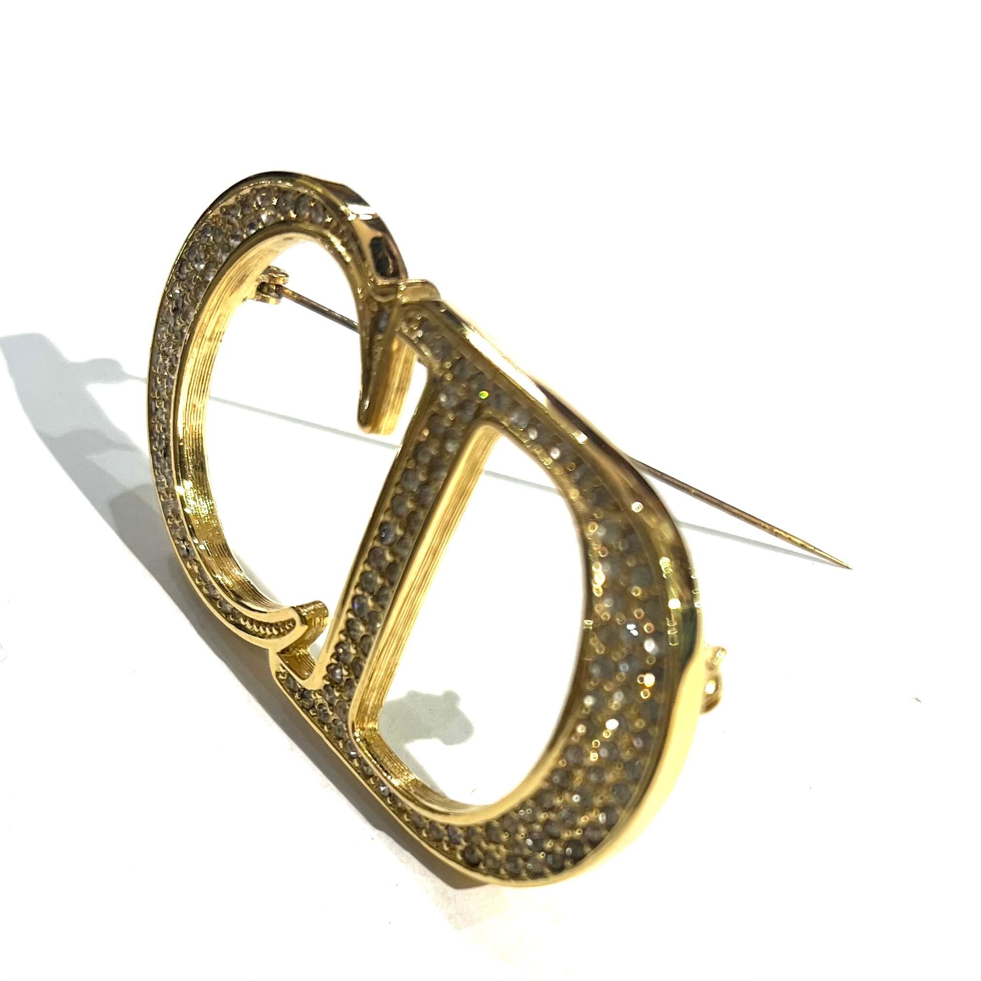 Christian Dior ディオール CDロゴ ラインストーン ブローチ Christian Dior】CDロゴ ラインストーン ブローチ／ゴールド