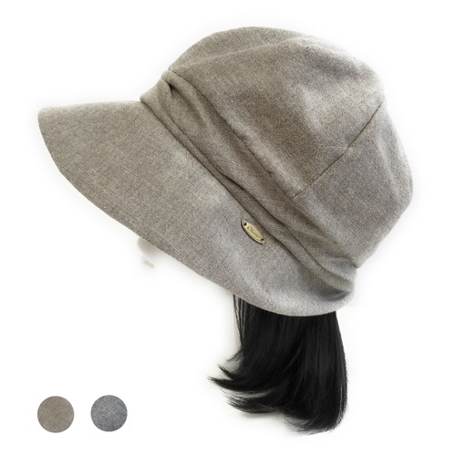 リネン混のクロシェット帽子 つけ毛付き：wig/ミディアムロング/ フリーサイズ