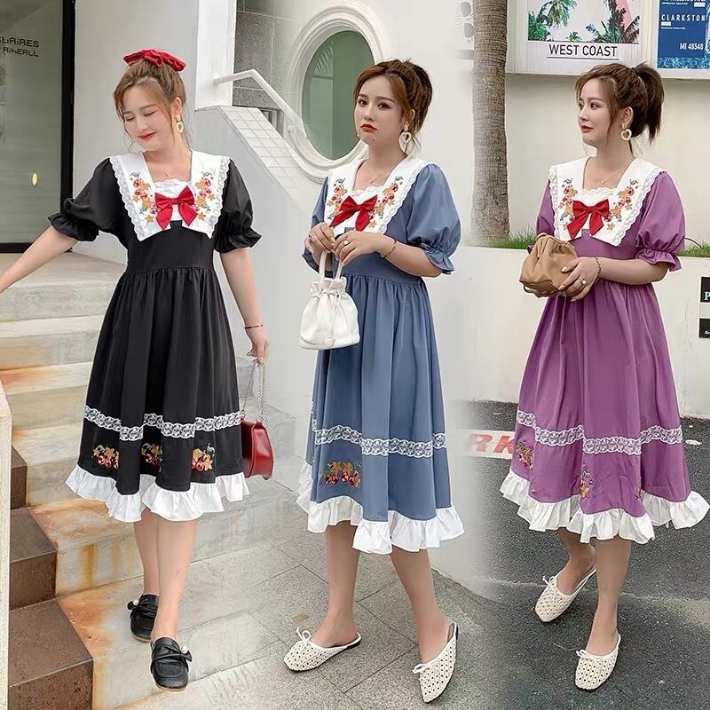 3カラー】ゆったり オーバーサイズ ワンピース ガーリーXL リボン 襟