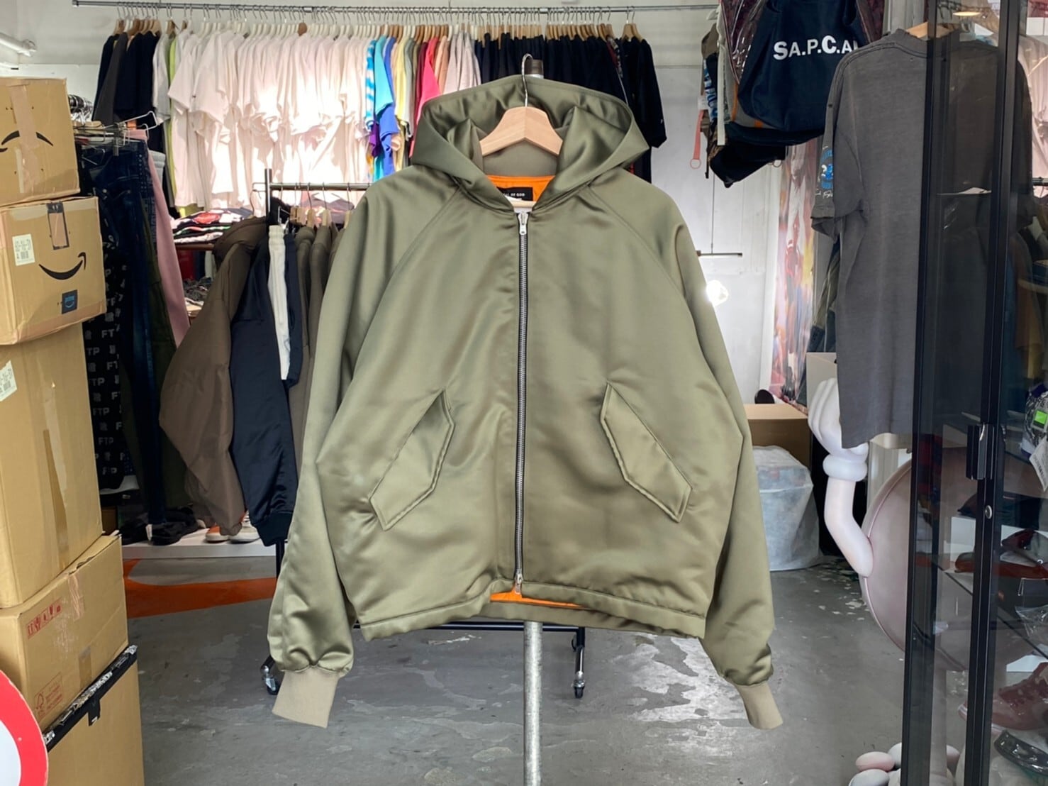 FEAR OF GOD FIFTH COLLECTION HOODED MA-1 BOMBER JACKET OLIVE LARGE 