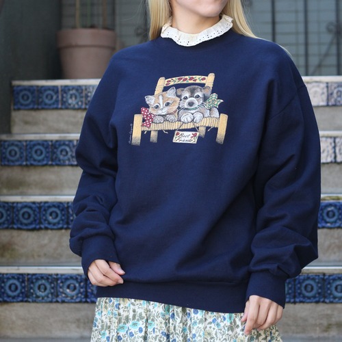 USA VINTAGE CAT&DOG DESIGN SWEAT SHIRT/アメリカ古着にゃんことわんこスウェット