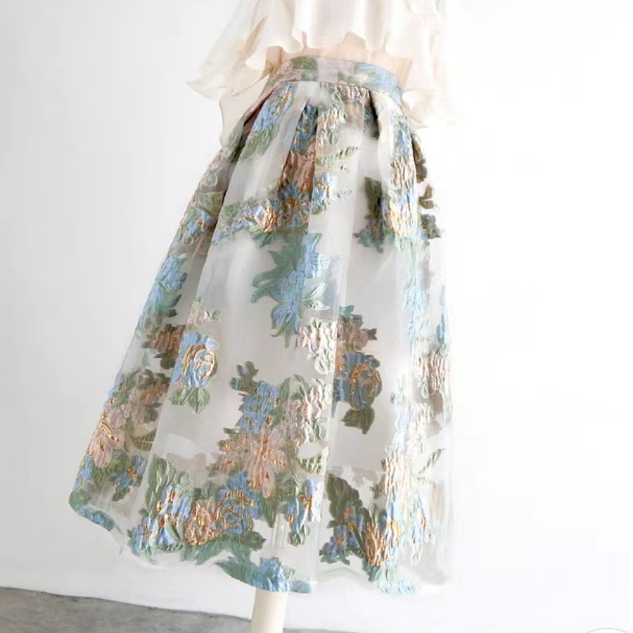 【S-2XL】マーブルフラワースカート